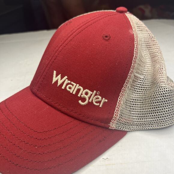 Wrangler Trucker Adjustable Hat With American Flag On Back. Red Wrangler Hat - Picture 15 of 16